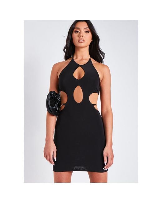 Missy Empire Black Halter Neck Cut Out Backless Chain Detail Mini Dress