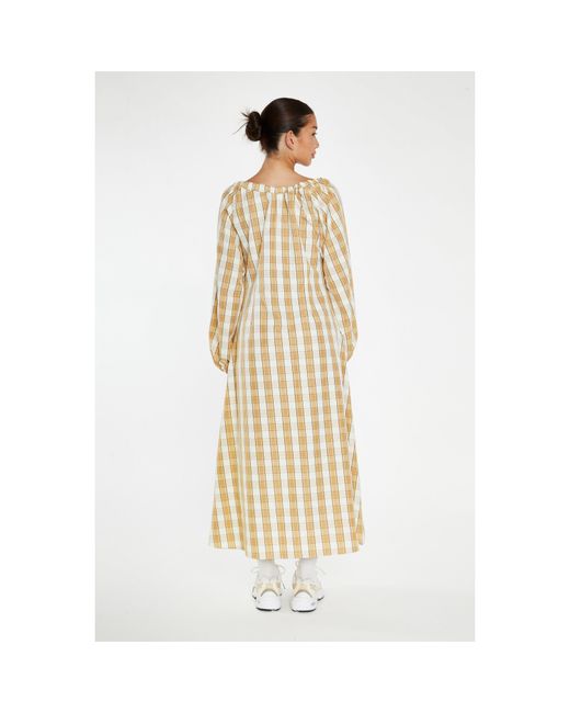 Glamorous Metallic Cream Check Gathered Tie-Neck Midi-Dress