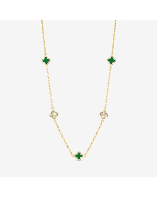 Jon Richard Metallic Plated Pave And Malachite Clover Necklace