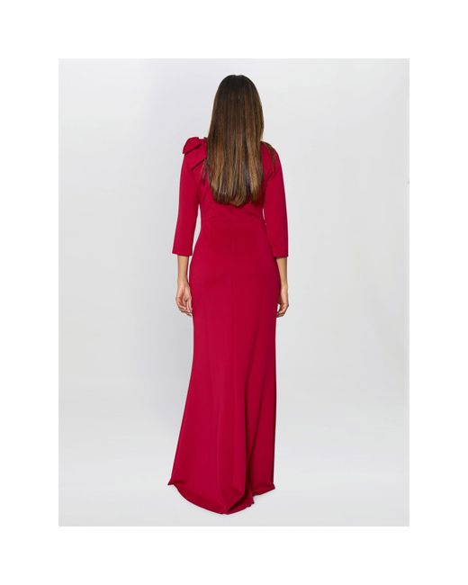 Gina Bacconi Red Thia One Shoulder Bow Detail Maxi Dress