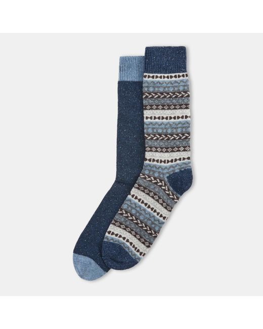 Barbour Blue Fairisle Crew Socks for men