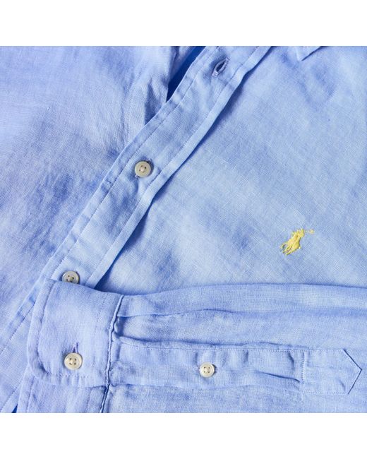 Polo Ralph Lauren Blue Linen Long Sleeve Shirt for men