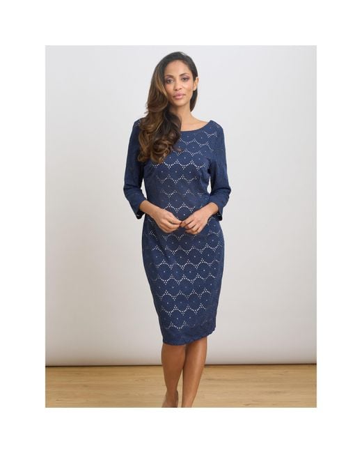 Gina Bacconi Blue Mirabella Three-Quarter Sleeve Dress