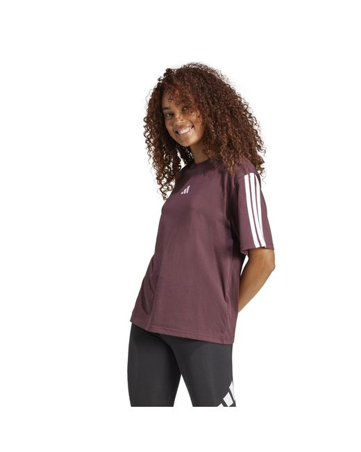 Adidas Purple Essentials 3 Stripe T-Shirt