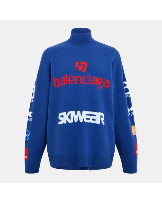 Balenciaga Blue Bal Turtleneck Long Sleeve T-Shirt for men