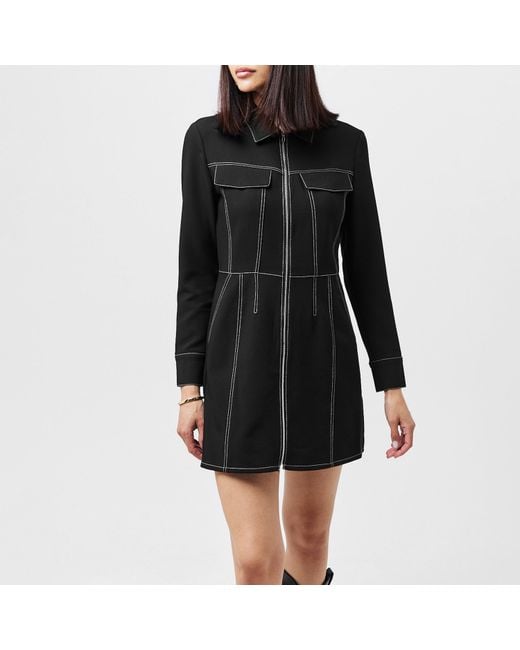 French Connection Azra Twill Contrast Stitching Mini Dress in Black | Lyst  UK