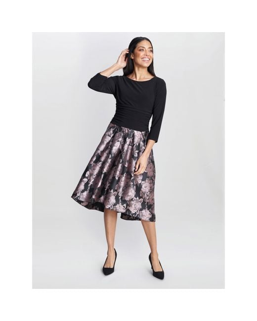 Gina Bacconi Black Hannah Floral Printed Jacquard Dress