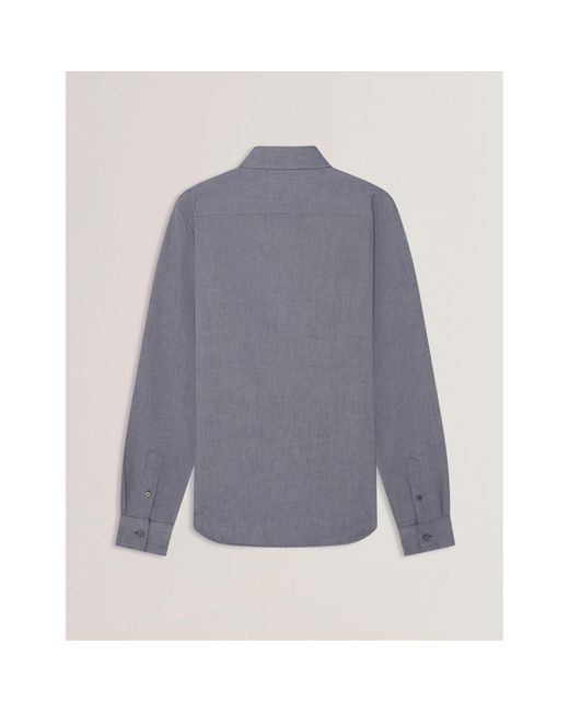 Ted Baker Gray Long-Sleeve Oxford Plain Shirt for men