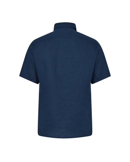 Timberland Blue Linen Short Sleeve Oxford Shirt for men