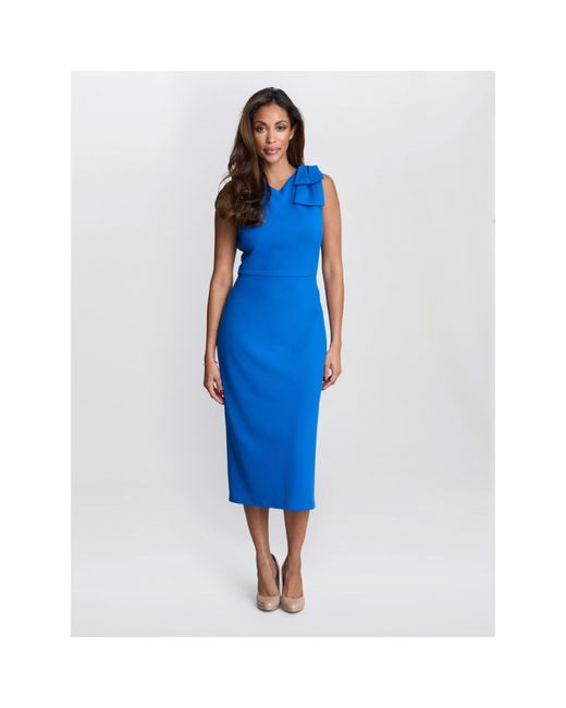 Gina Bacconi Blue Maddie One-Shoulder Ruffle Midi Dress