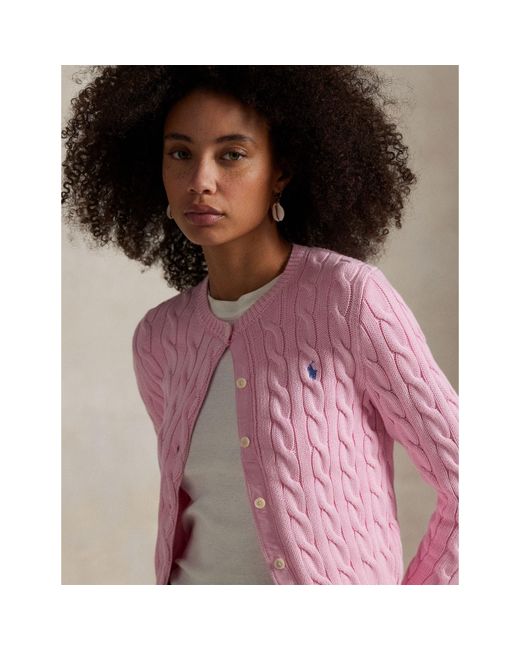Polo Ralph Lauren Pink Stretch Cotton Crewneck Cardigan