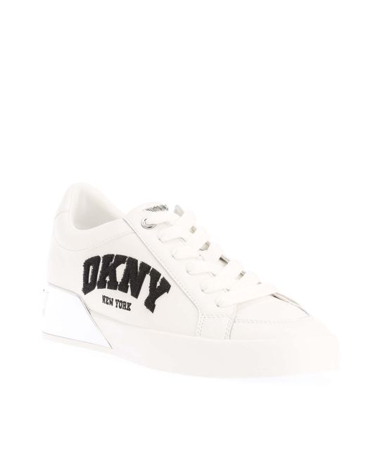 DKNY White Maben Varsity Lace Up Trainers Size 4.5