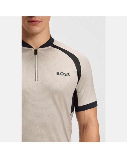 Boss Gray Pl_Toc Matchball Zip-Neck Mesh Polo Shirt for men