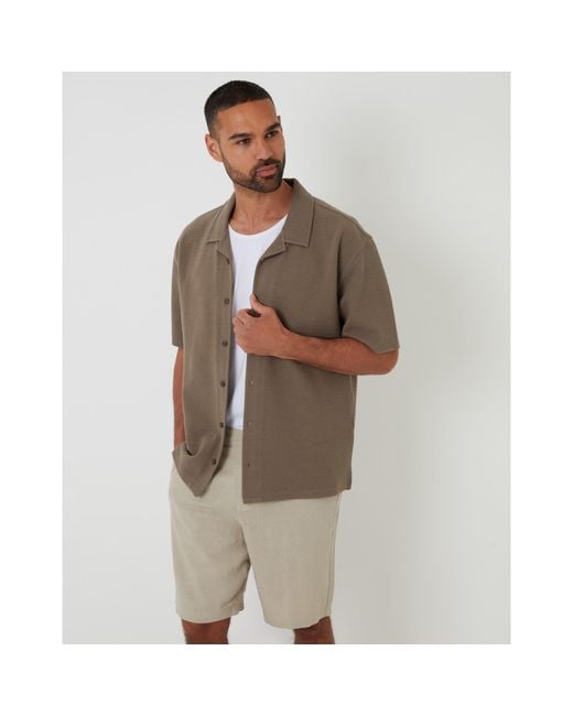 Threadbare Brown Embley Short-Sleeve Patterned Shirt for men
