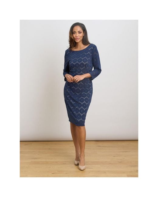 Gina Bacconi Blue Mirabella Three-Quarter Sleeve Dress