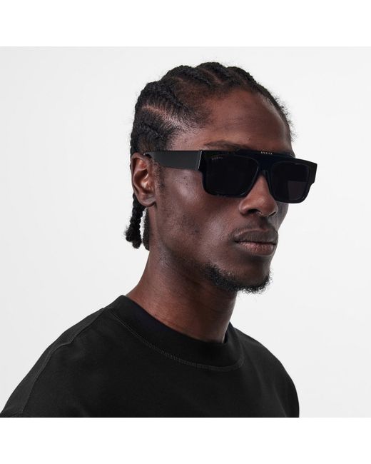 Gucci Gray Logo Print Rectangle-Frame Sunglasses for men