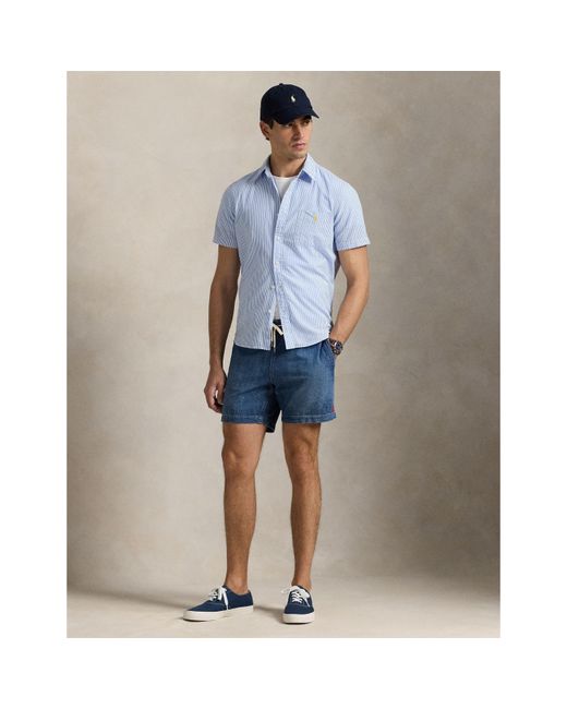 Polo Ralph Lauren Blue Striped Seersucker Short Sleeve Shirt for men