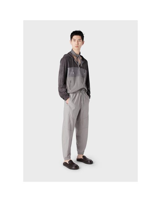 Emporio Armani Gray Suede Colourblock Hooded Jacket for men