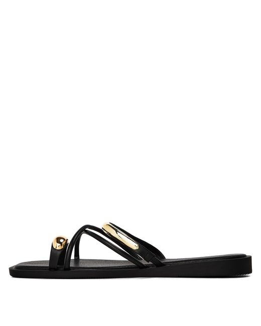 Where's That From Black Where's Strappy Metal Toe Loop Slide On Sandals