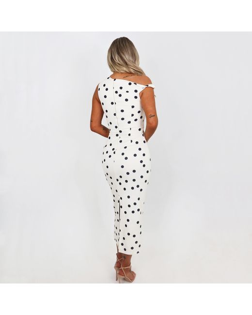 AX Paris Pink Cream And Polka Dot Off The Shoulder Midi Dress