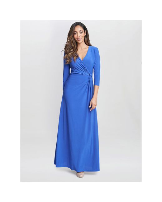 Gina Bacconi Blue Celine Jersey Wrap Maxi Dress