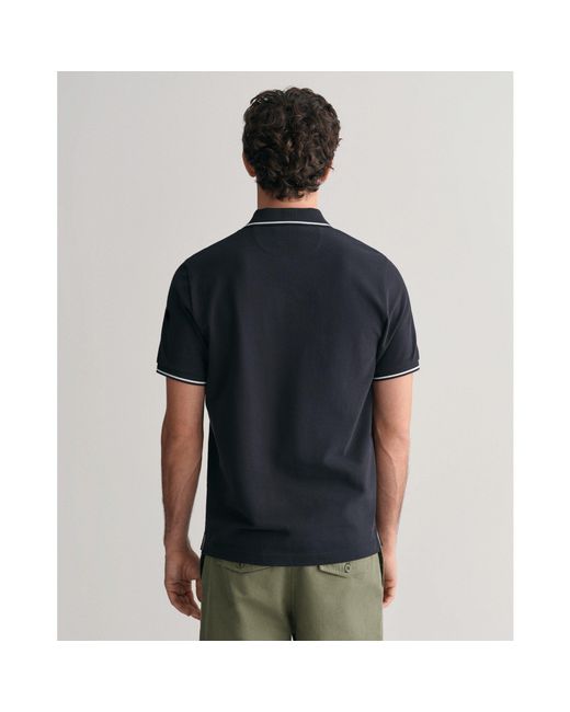 Gant Black Tipped Pique Polo Shirt for men