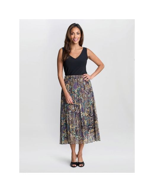 Gina Bacconi Gray Jacquard Pleated Skirt