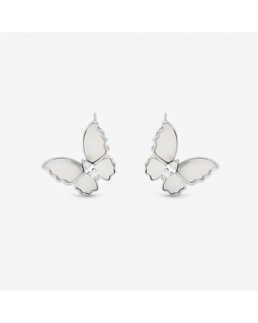Jon Richard Metallic Rhodium Plated Mother Of Pearl Butterfly Studs
