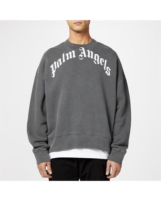 Palm Angels Gray Curved Logo Sweatshirt for men