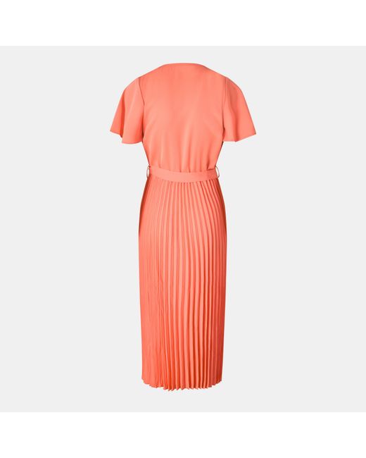 AX Paris Red Pleated Midi Dress With Tie Waist