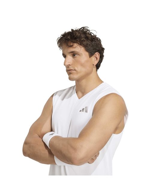 Adidas White Wim Sleeveless Polo Shirt for men