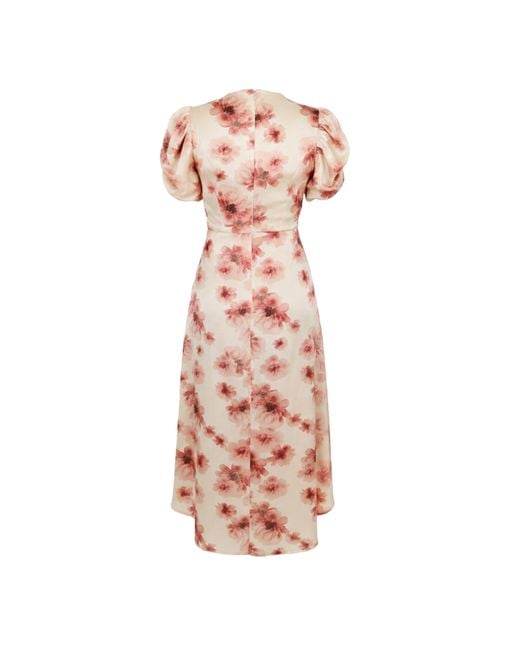 AX Paris Orange Floral Print Puff Sleeve Gathered Side Midi Dress
