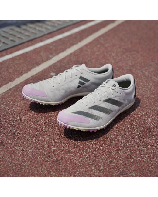 Adidas White Adizero Running Spikes for men