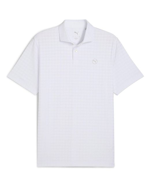 PUMA White Mattr Houndstooth Short Sleeve Performance Polo Shirt for men