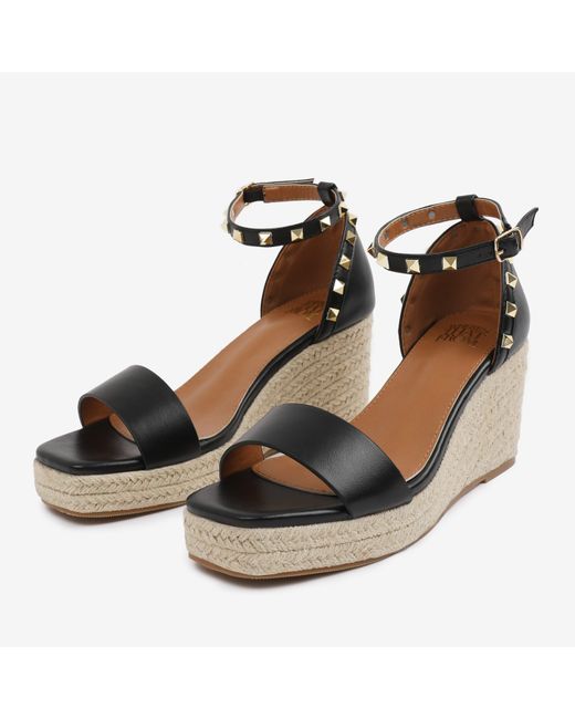 Where's That From Metallic Blackpu Presley Wedge Sandals With Gladiator Ankle