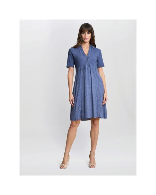 Gina Bacconi Blue Aaliyah Chambray Demin And Jersey Dress