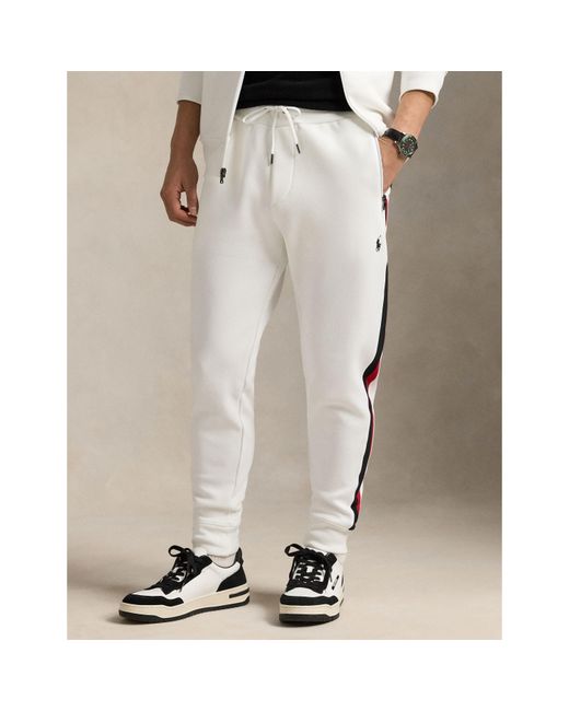 Polo Ralph Lauren White Closed Cuff Fleece Tapered Joggers for men