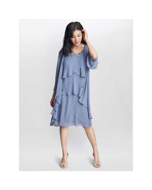 Gina Bacconi Blue Lois Jacket Dress With Tiered Bodice