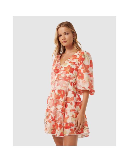 Forever New Orange Cindy Tiered Floral Skater Dress