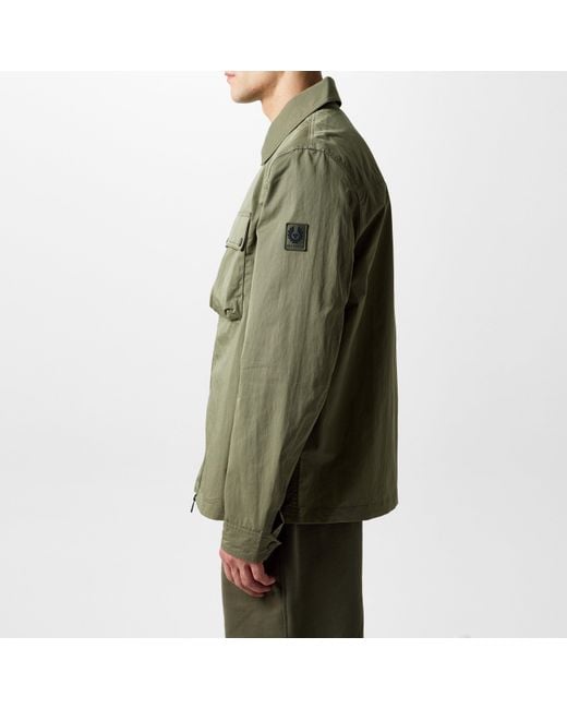 Belstaff Green Stride Zip Collar Long Sleeve Overshirt for men
