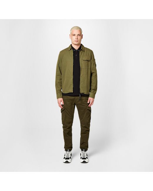 C P Company Green Gabardine Lens Cotton Long Sleeve Overshirt for men