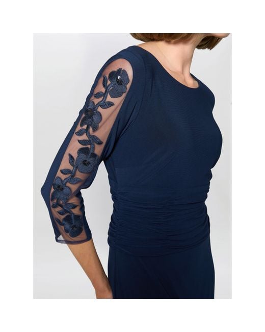 Gina Bacconi Blue Clara Maxi Dress With Embroidered Sleeve