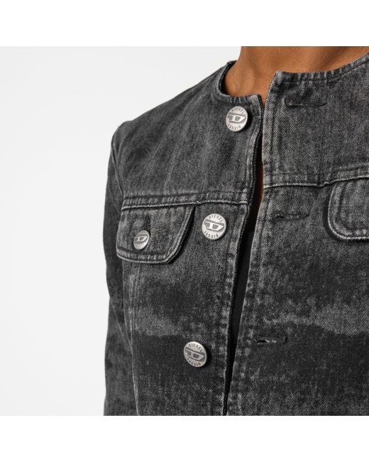 DIESEL Black De-Graffy-Fsh Cropped Cotton Long Sleeve Collarless Denim Jacket