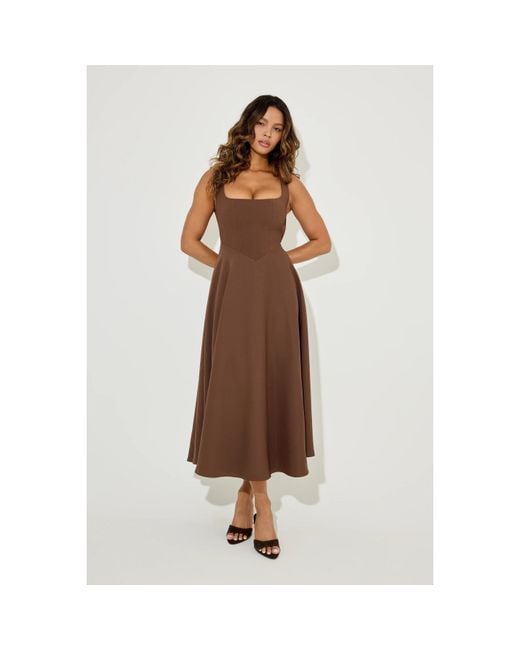 Odd Muse Brown The Ultimate Muse High Waist Square Neck Midi Dress
