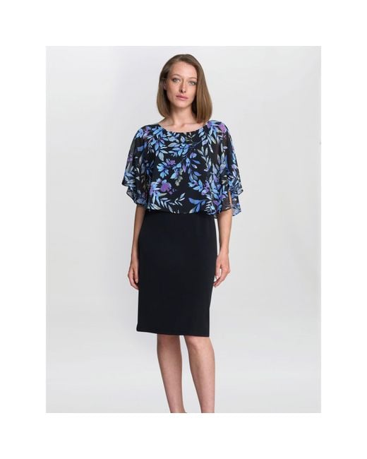 Gina Bacconi Blue Jenny Floral Chiffon Overlay Dress