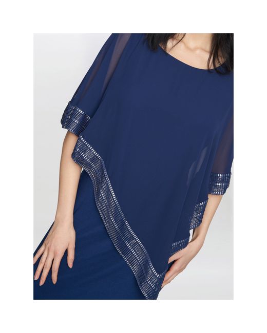 Gina Bacconi Blue Amber Maxi Asymmetrical Cape Dress