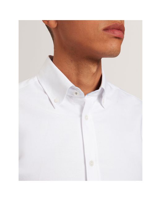Ted Baker White Long-Sleeve Oxford Plain Shirt for men