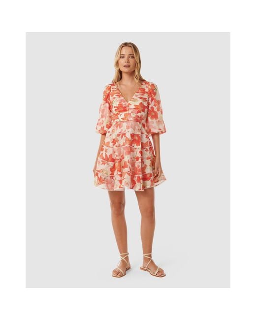 Forever New Orange Cindy Tiered Floral Skater Dress