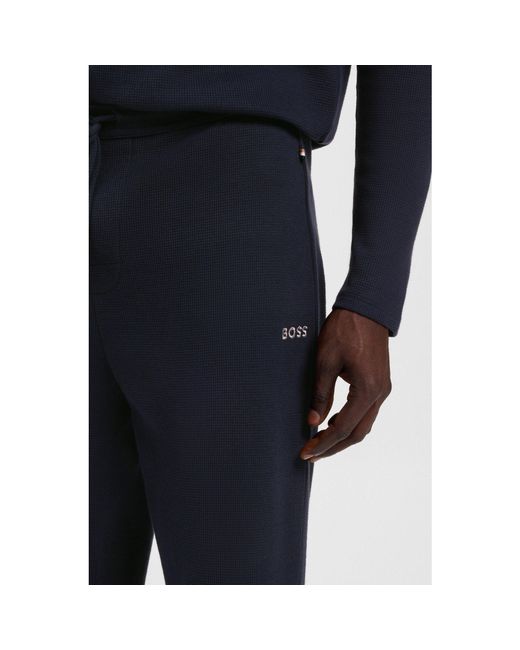 Boss Blue Waffle Open Hem Fleece Joggers for men