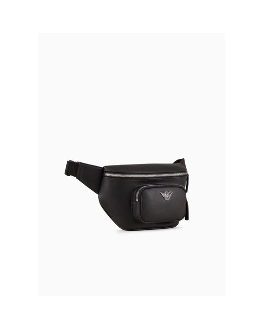 Emporio Armani Black Eagle Badge Faux Leather Zip Bum Bag for men